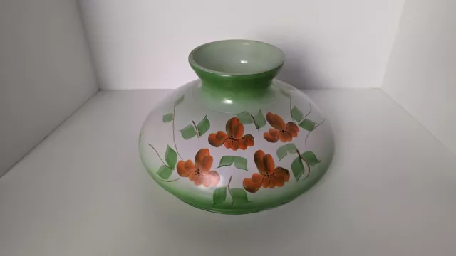 Green and white 10 Inch Fitter Glass Lamp Shade With Hand Painted Flowers