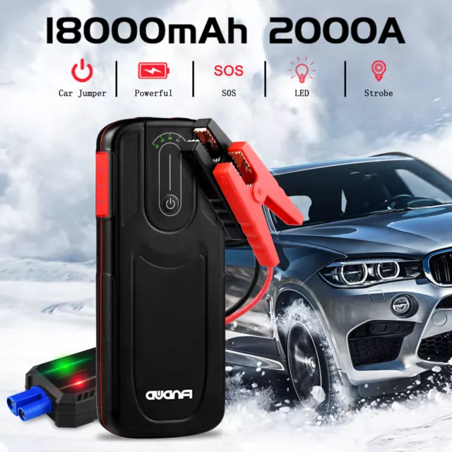 Car Jump Starter 2000A Peak 18000mah 12V Battery Booster USB Charger Power Bank