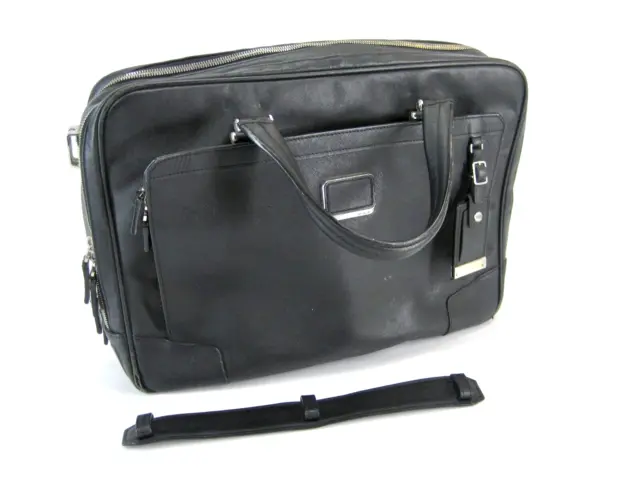 Tumi Astor Regis Black Slim Leather Briefcase Messenger Laptop Bag