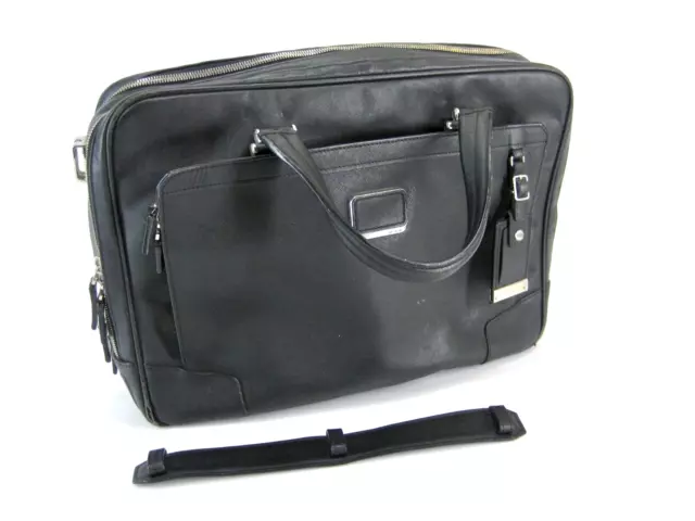 Tumi Astor Regis Black Slim Leather Briefcase Messenger Laptop Bag