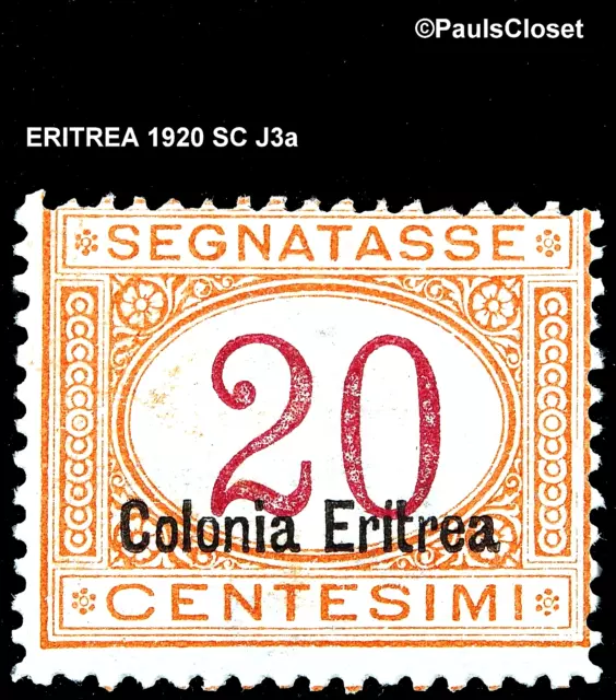 ERITREA 1920 SCJ3a POSTAGE DUE 20¢ BUFF & MAGENTA OP "Colonia Eritrea" MVLH FIN