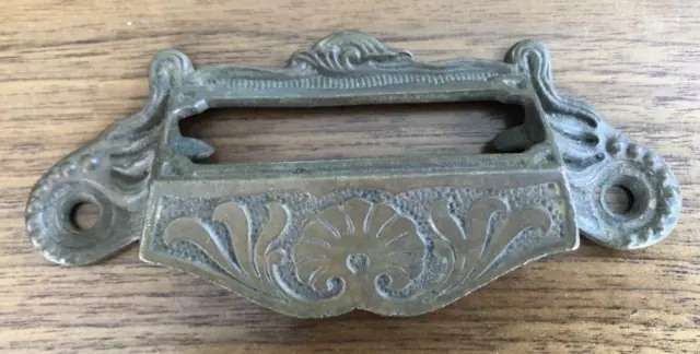 Antique Brass or Bronze Victorian Eastlake Label Bin Drawer Pull