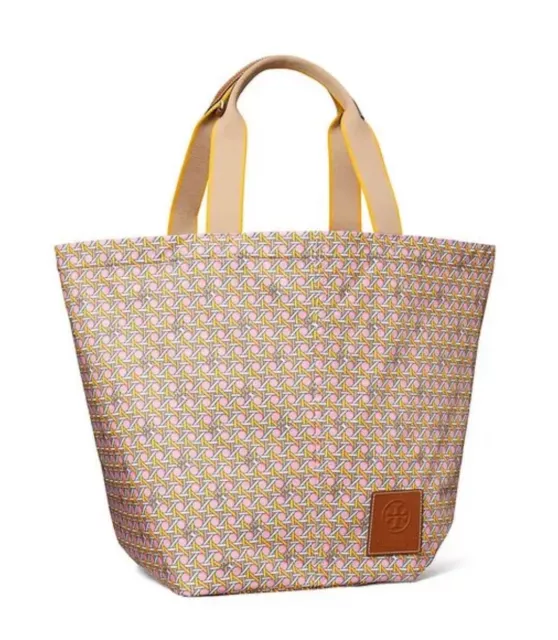 Tory Burch Logo Rosehip Basketweave Tote