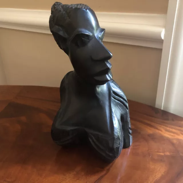 Vintage 7" African Sculpture Tanzania ebony wood carving of woman's bust