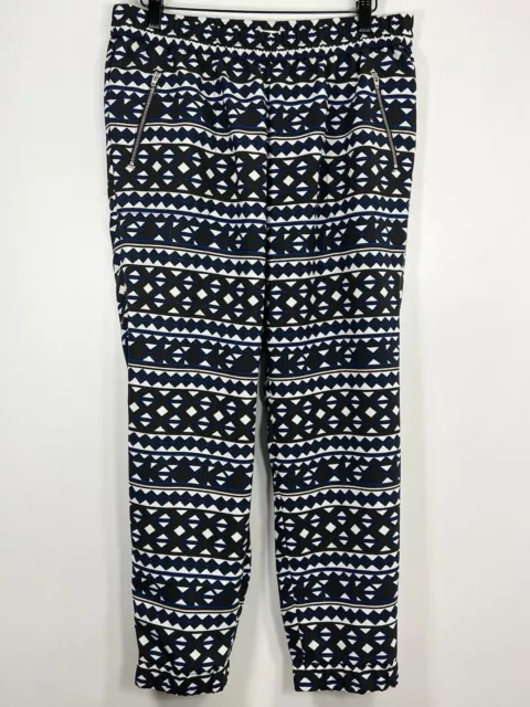 J Crew Factory black/blue Geo Ember print Sydney pull on jogger pant size 10