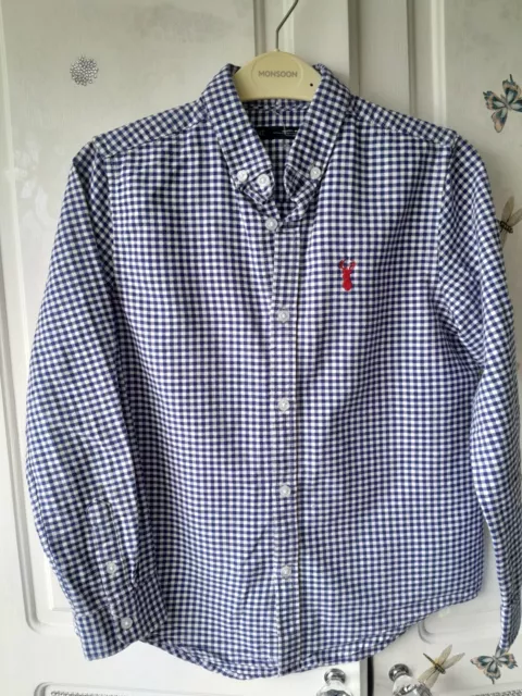 Boys Next blue/white check long sleeved cotton shirt age 8 years