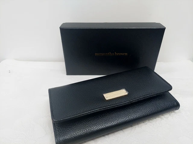 Samantha Brown Black Pebbled Leather Wallet RFID Many Compartments