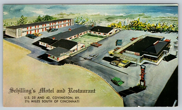c1960s Schiolling's Motel Restaurant Covington Kentucky Art Vintage Postcard