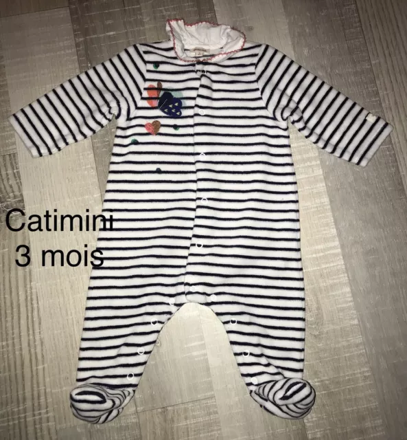 Catimini 3 MOIS FILLE : Pyjama Babygros Velours Coton Hiver 2021  TBE