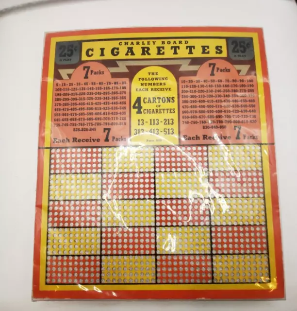 Vintage 1960s NOS Charley Board CIGARETTES Gambling Fundraiser Punchboard - New