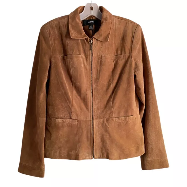 Alfani Womens Tan Brown Suede 100% Leather Cattleman Jacket Blazer Lined Sand M