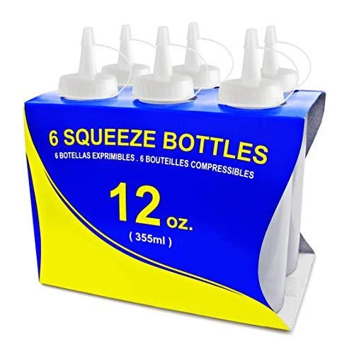 26146 Squeeze Bottles, Plastic, 12 oz, Pack of 6 12 oz 6-Pack Clear