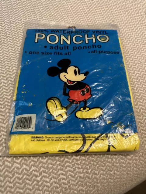 Disney Mickey Mouse Rain Poncho Dinseyland Retro Vintage 80’s 90s Adult Yellow!!