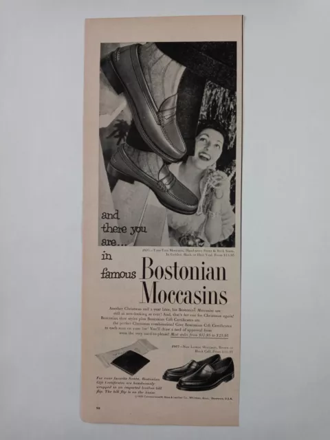 Famous Tom Tom Moccasin BOSTONIAN Shoes Men Slim Vintage B&W Poster Print Ad