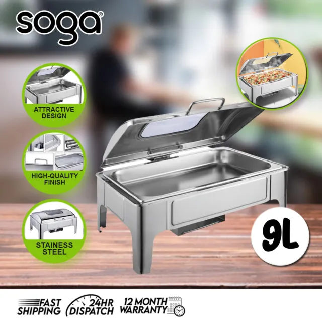 SOGA 9L Stainless Steel Soup Warmer Top Chafing Dish Set w/ Glass Window Lid