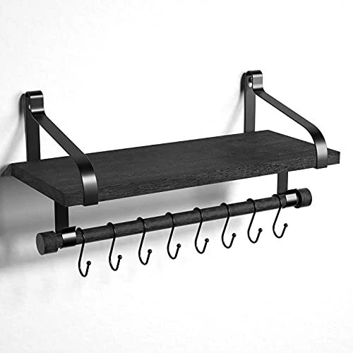 Floating Shelf Wall Shelf for Storage Rustic Wood Kitchen Spice Rack Black