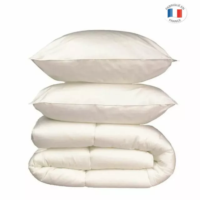 Lot 1 Couette Chaude 200x200 cm 400g/m² + 2 Oreillers 60x60cm Literie Microfibre