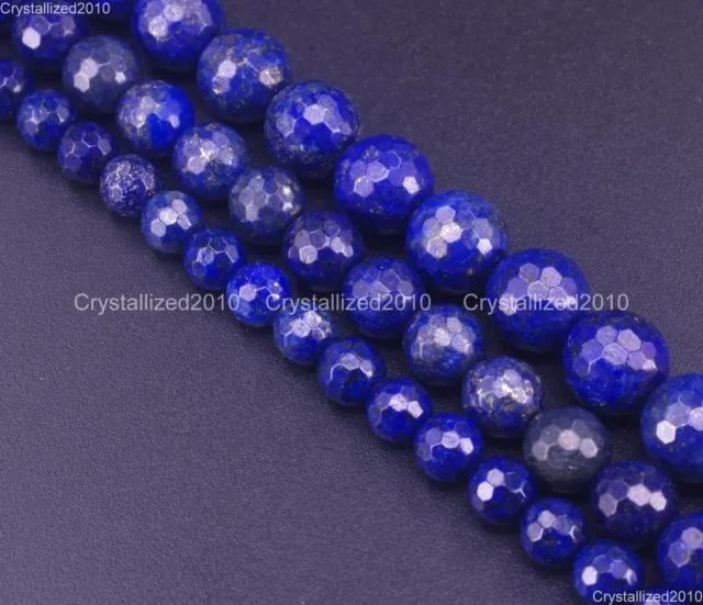Faceted Natural Lapis Lazuli Gemstone Round Beads 4mm 6mm 8mm 10mm 12mm 15.5"