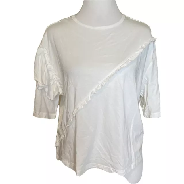 New Ten Sixty Sherman Top Womens Small Asymmetrical Ruffle Tee Shirt White