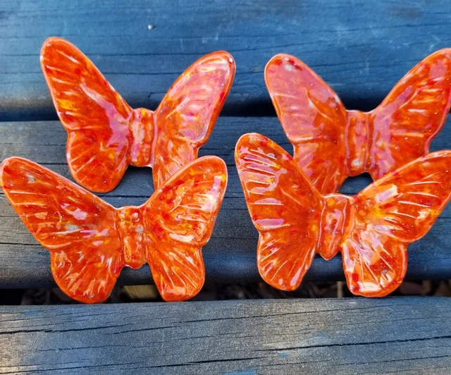 Set Of 4 1970's Ceramic Butterfly  Beads For Macrame