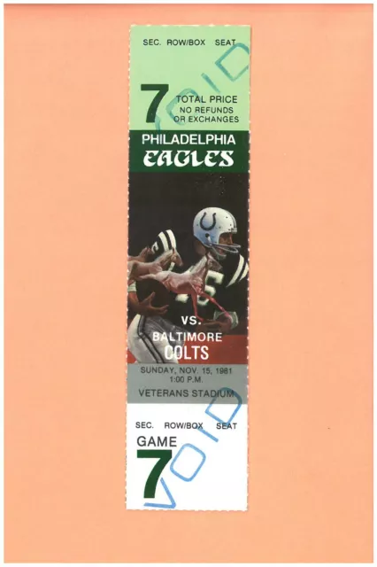 Baltimore Colts at Philadelphia Eagles 11-15-1981 FULL ticket Bert Jones photo