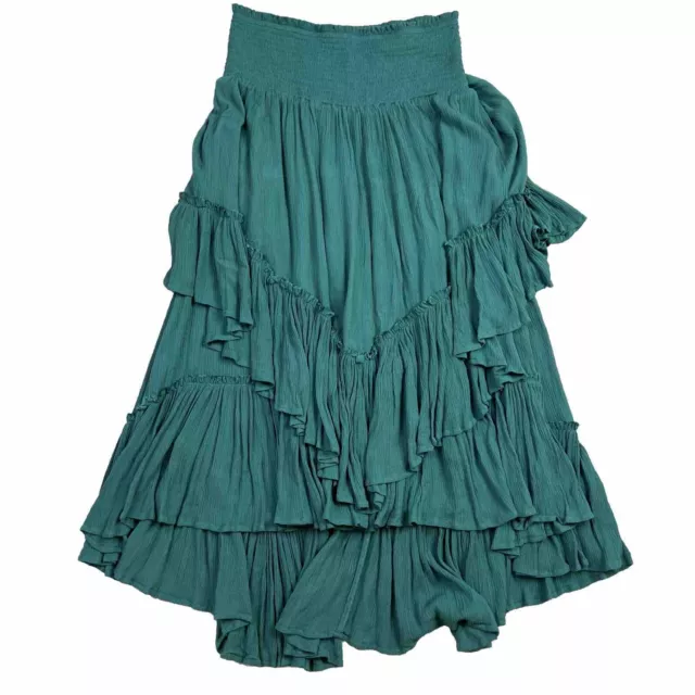 Free People Convertible Maxi Skirt Size Medium Tiered Layered Green Smocked