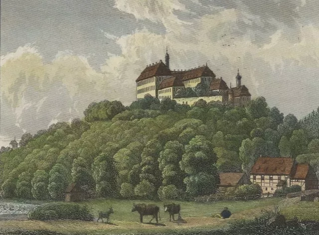 LICHTENWALDE (Niederwiesa) - Schlossansicht - kolorierter Stahlstich um 1840