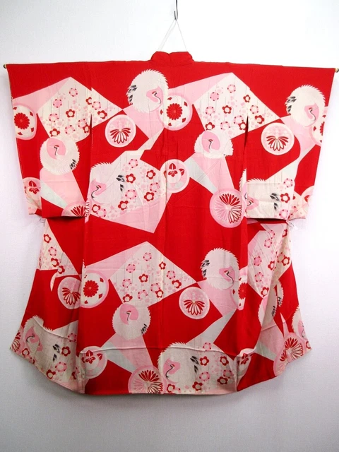 6984 Silk Vintage Japanese Kimono Juban Crane Birds Plum blossom