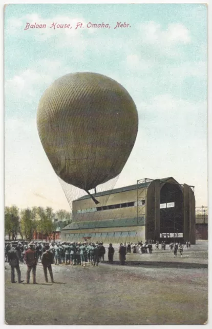 1914 WWI era Military Hot Air Balloon at Fort Omaha, Nebraska - Vintage Postcard