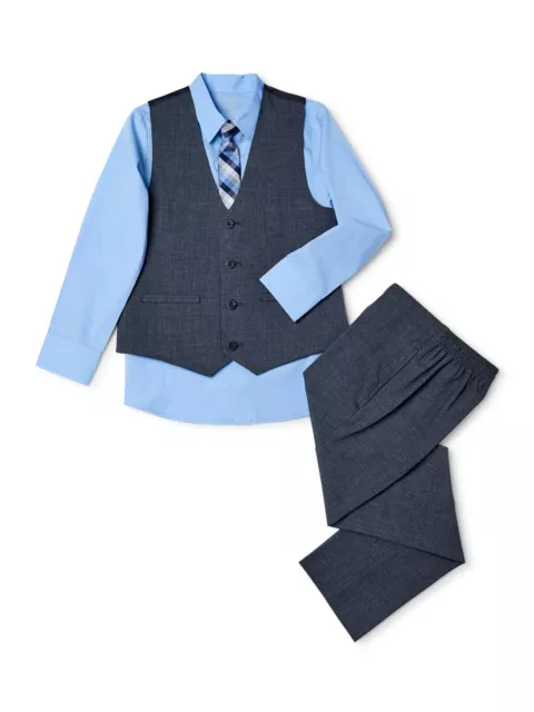 Wonder Nation Boys Suit Set with vest, Button-Up Shirt, tie & Pants 4-Piece set
