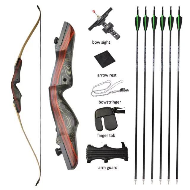 62" Archery Recurve Bow Arrows Set Takedown Wooden Longbow Hunting 20-50lbs