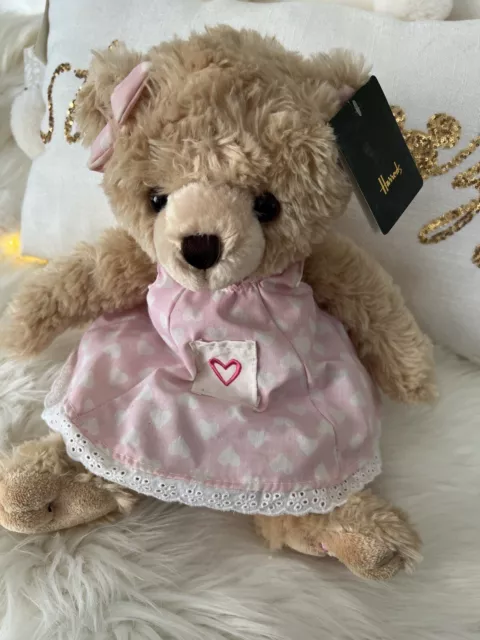 RARE HARRODS KNIGHTSBRIDGE Teddy Bear with Pink Dress Heart Hearts Pattern BNWT 9.99 PicClick UK