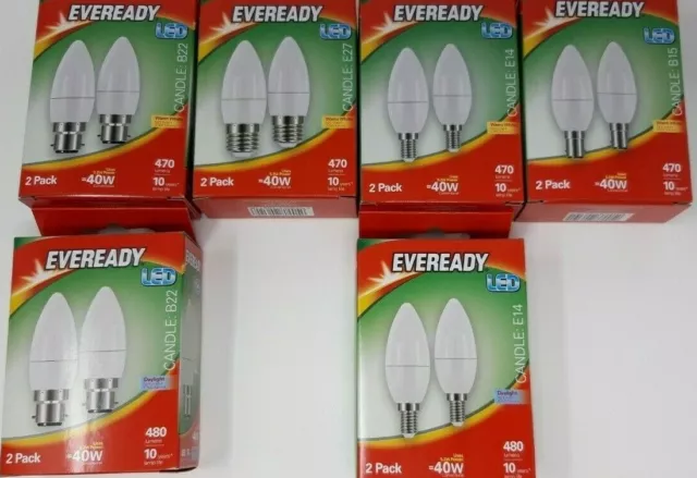 3/6/12 Eveready LED Candle Bulbs B22 BC E27 ES E14 SES B15 Warm White Daylight