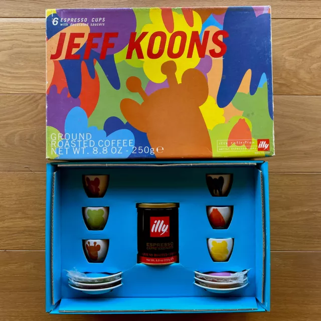 Jeff Koons Illy Art Collection 2001, 6 tasses soucoupes & boite café d'origine