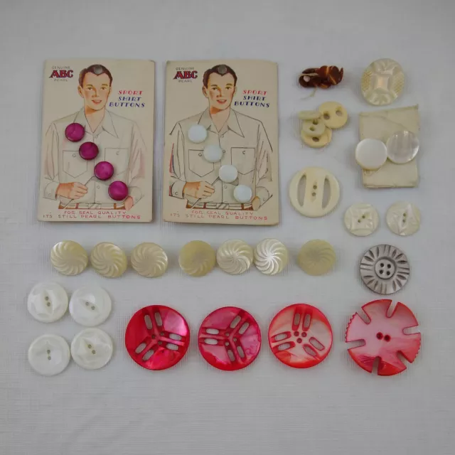 Lot CARVED Vintage Antique Shell MOP Pearl Sewing Buttons Some Carded Some Sets