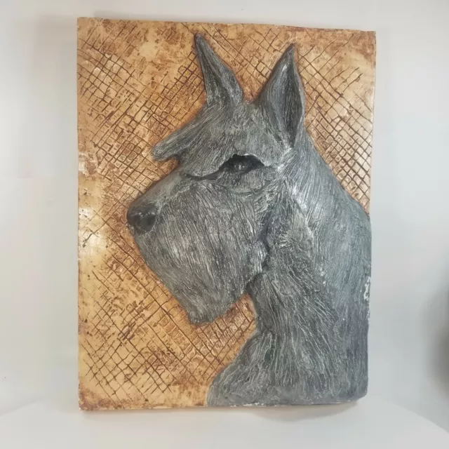 Vtg Scottie Dog Head Wall Hanging Hand Painted Scottish Terrier Plaster Heavy