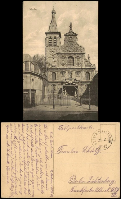 Feldpostkarte 1. WK ( Kirche Westfront) 1916   Feldpoststempel Station No.42