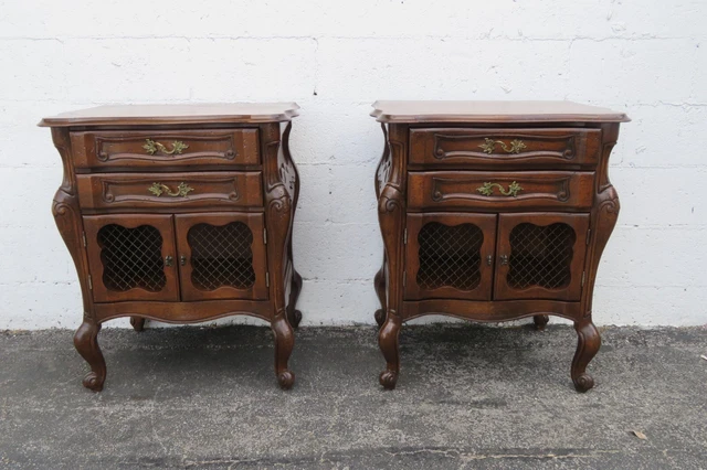 French Large Tall Solid Cherry Nightstands Bedside Side End Tables a Pair 4006