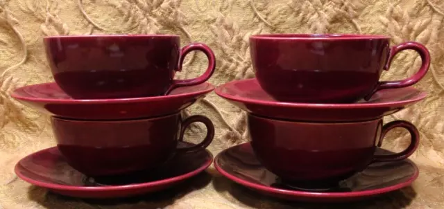 Homer Laughlin RHYTHM BURGUNDY 4 cups & 4 saucers