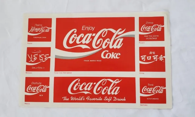 VINTAGE 5.5x8.5 Coca-Cola Sticker Sheet/Postcard German/Spanish/Russian/Chinese