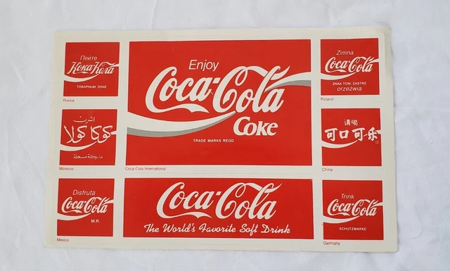 VINTAGE 5.5x8.5 Coca-Cola Sticker Sheet/Postcard German/Spanish/Russian/Chinese