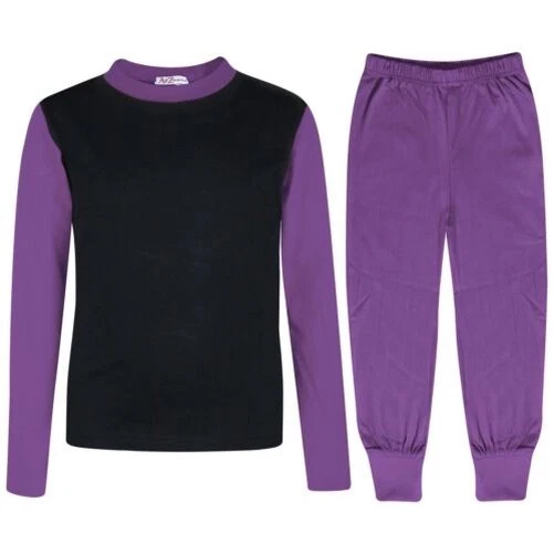 Bambine Pigiama Contrasto Lilla Colore Tinta Unita Moda Set New Età 2-13 Anni