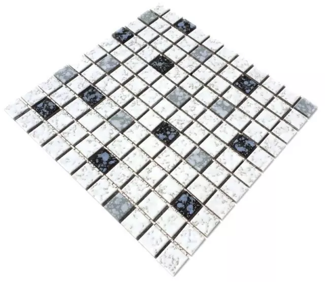 Cuarto de Baño Azulejos Blanco Negro Moteada Retro Cubierta - 10 Mosaikmatten 2