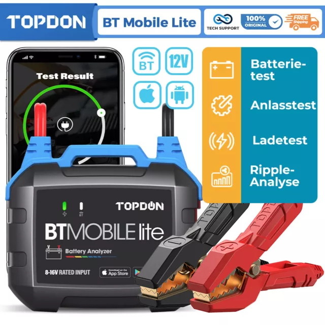 🔥TOPDON BTMOBILE Lite 12V Probador de batería & Auto Prueba de carga Bluetooth