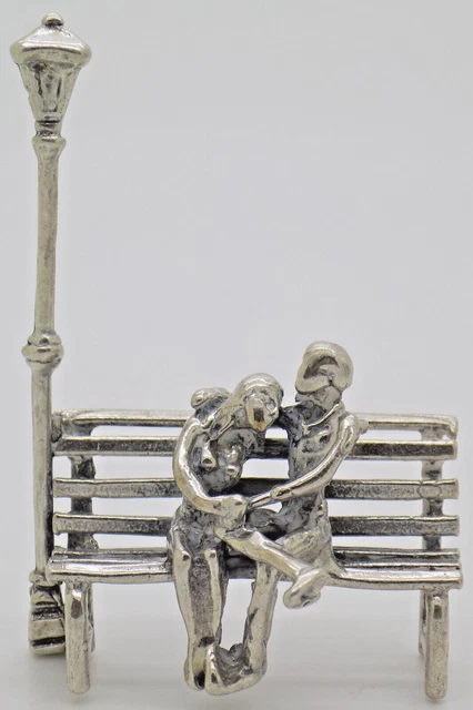 Vintage Italian Handmade Genuine Silver Lovers on a Bench Figurine Miniature