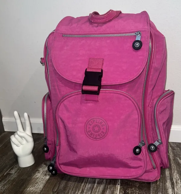Kipling Alcatraz II Pink Nylon Large Rolling Laptop Carry On Wheel Backpack