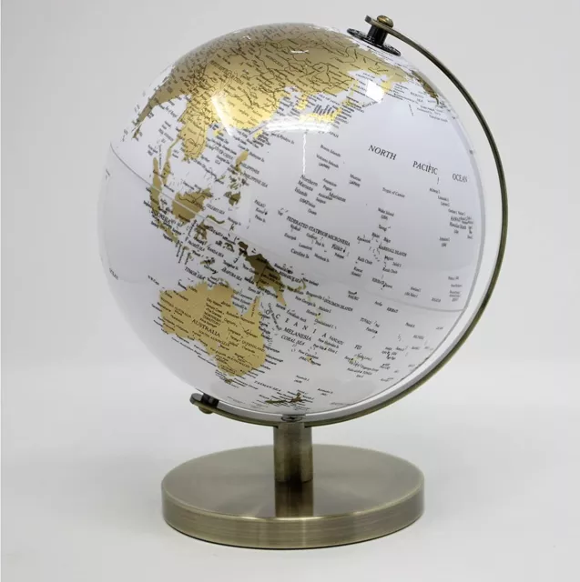 White Gold World Globe Vintage Rotating Atlas Home Decor Office Desk Ornament
