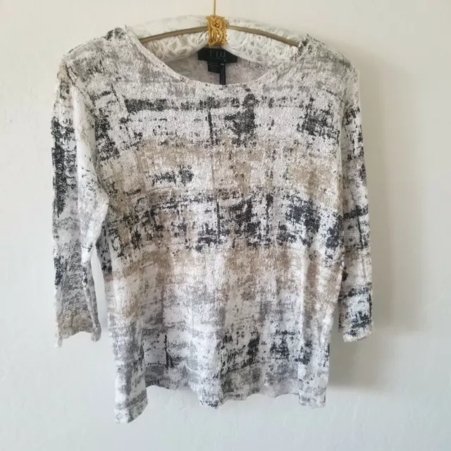 FDJ Womens 3/4 Sleeve Top Round Neck Tie Dye Knitted Shirt Multicolor Size Large