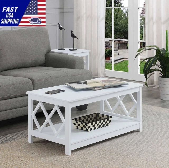 Convenience Concepts Diamond Coffee Table with Shelf, White