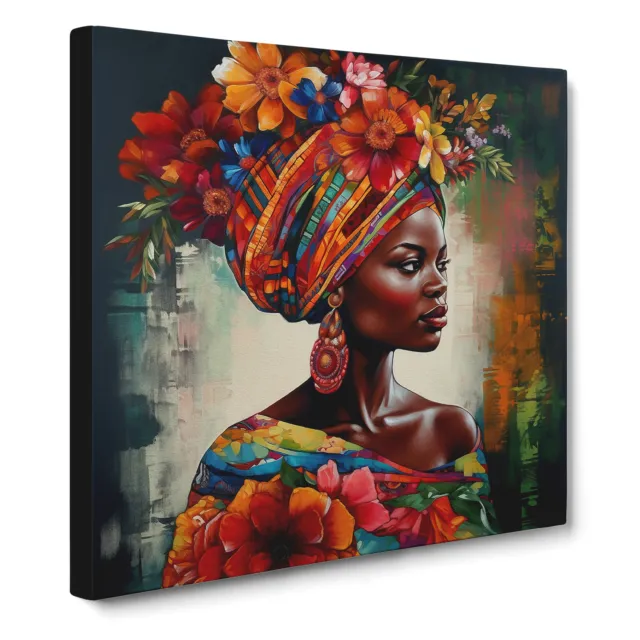 African Woman Floral Art No.6 Canvas Wall Art Print Framed Picture Home Decor